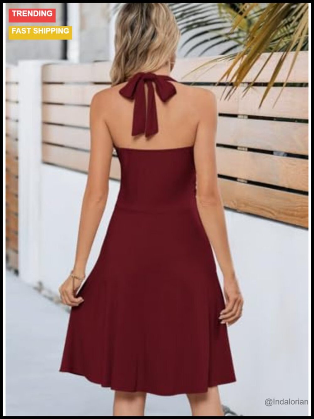 Halter Neck Backless Mini Sundress with Pocket Flowy Boho Summer Dress - Picture 3 of 6